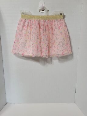 Carter’s Girls 3T Pink Floral Tulle Skirt Gold Waistband Toddler